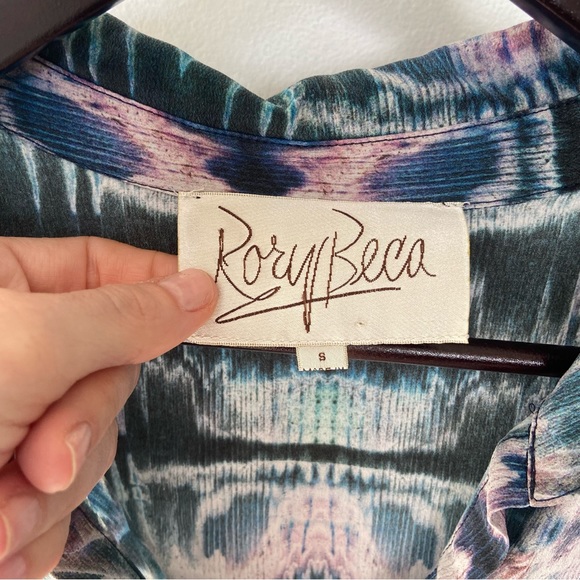 Rory Beca 100% Silk Tunic Top Teal Turquoise Purple Green Tie-Dye Marble Shirt - Picture 6 of 9
